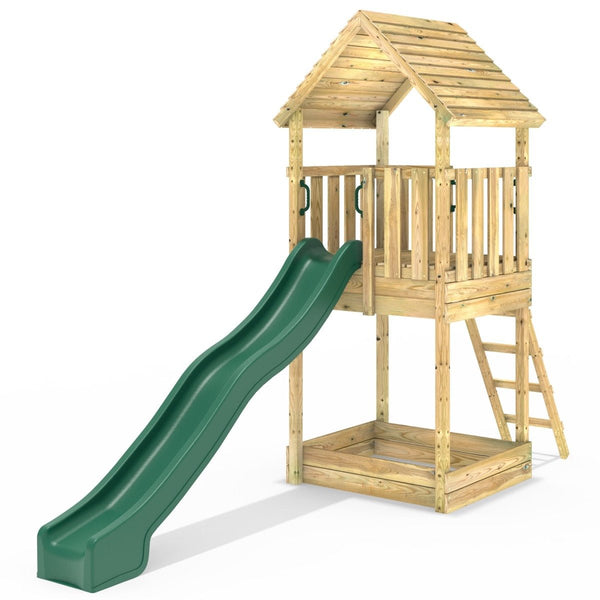 Rebo Modular Wooden Climbing Frame Adventure Playset - Tower with Wooden Roof