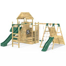 Rebo Modular Wooden Climbing Frame Playset - M27 Single Swing, Monkey Bars & Den