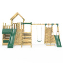 Rebo Modular Wooden Climbing Frame Playset - M27 Single Swing, Monkey Bars & Den