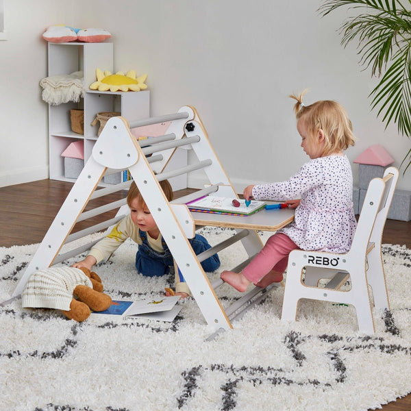 Rebo Montessori Pikler Style Climbing Triangle & Drawing Station & Chair
