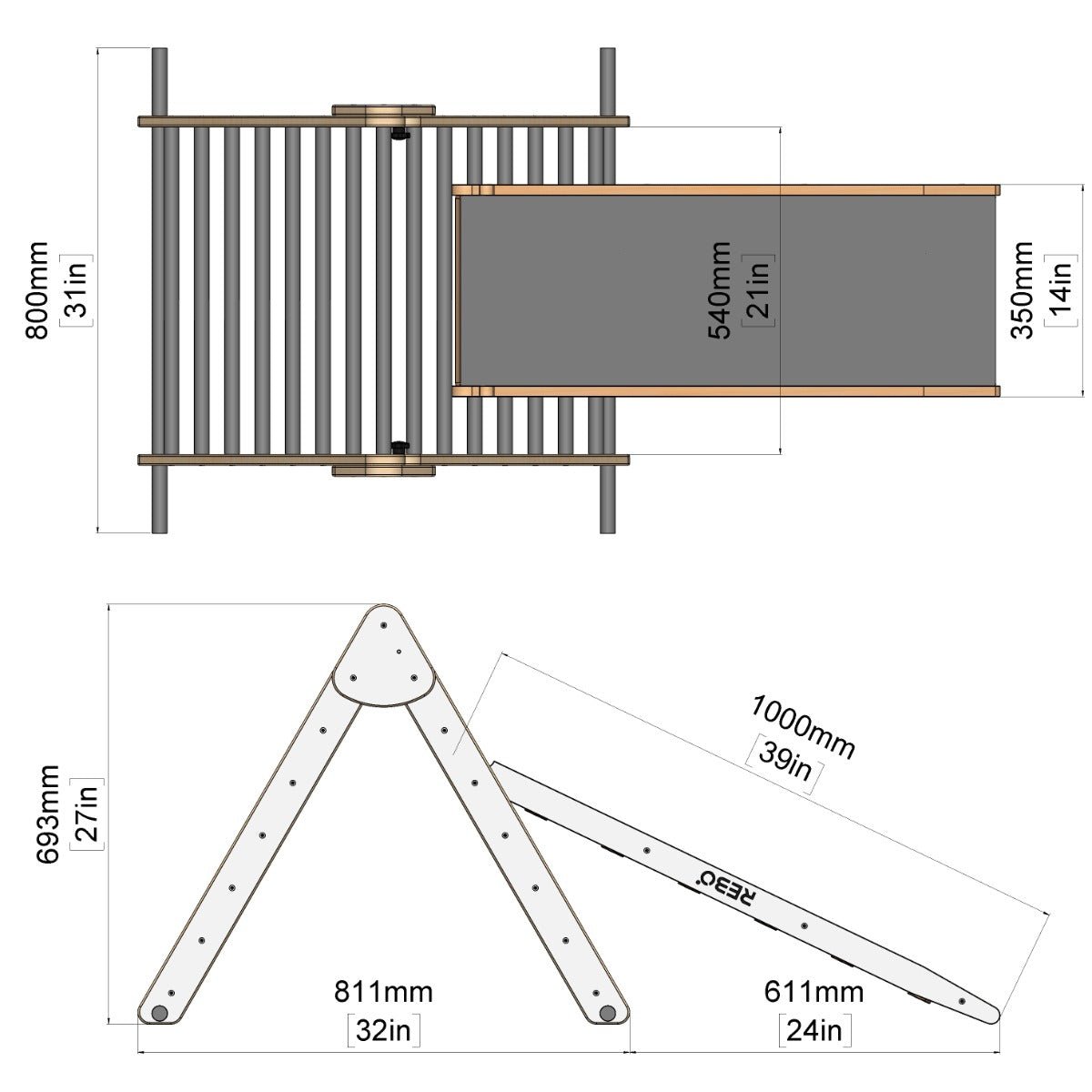 Small Triangle Ramp Rebo Pikler Style Climbing Triangle & Ramp | OutdoorToys