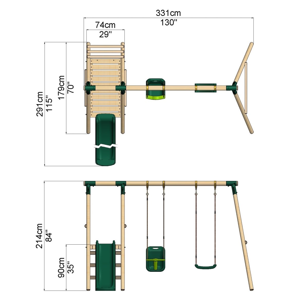 Rebo Odyssey Wooden Swing Set with Platform and Slide
