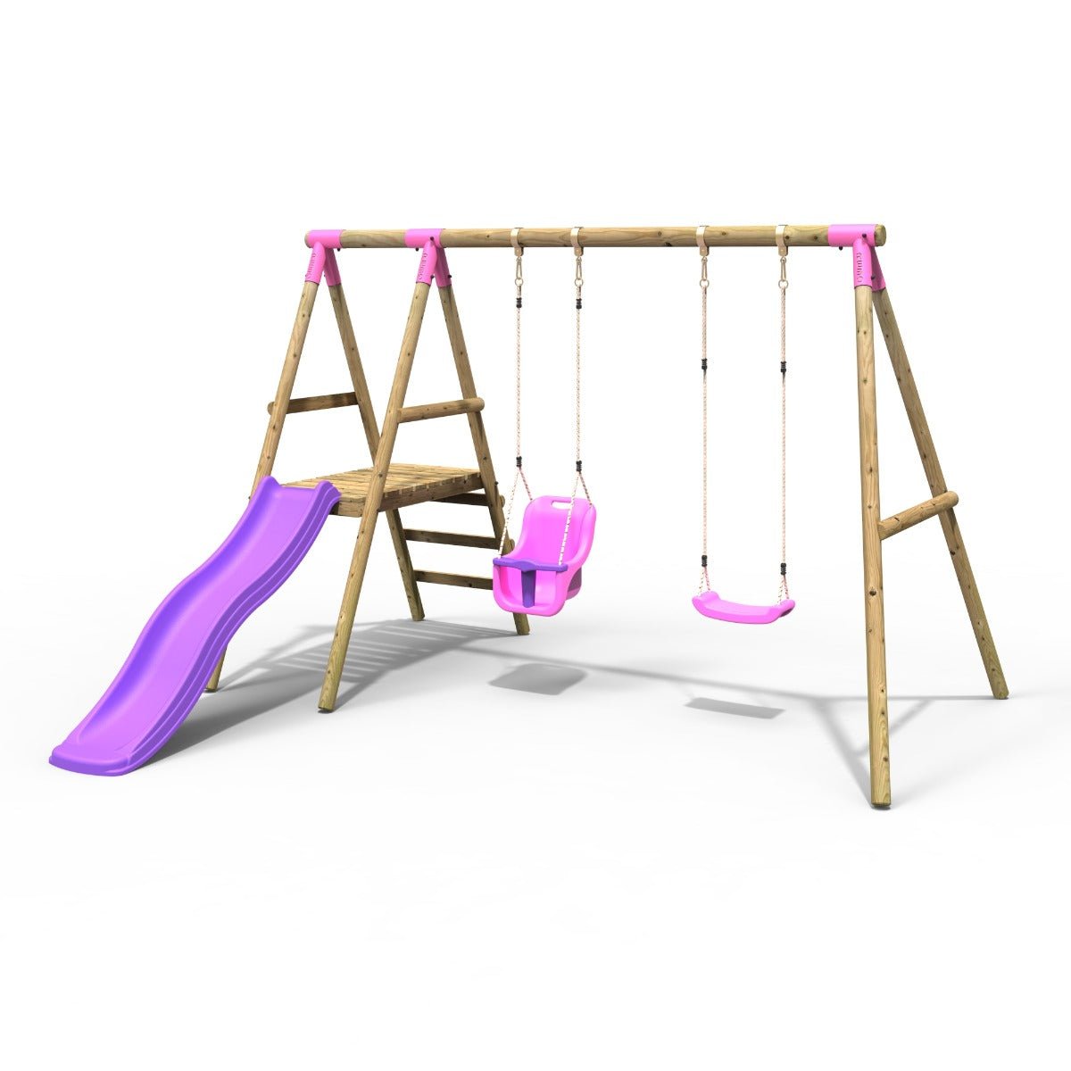 Rebo Odyssey Wooden Swing Set with Platform and Slide - Pink