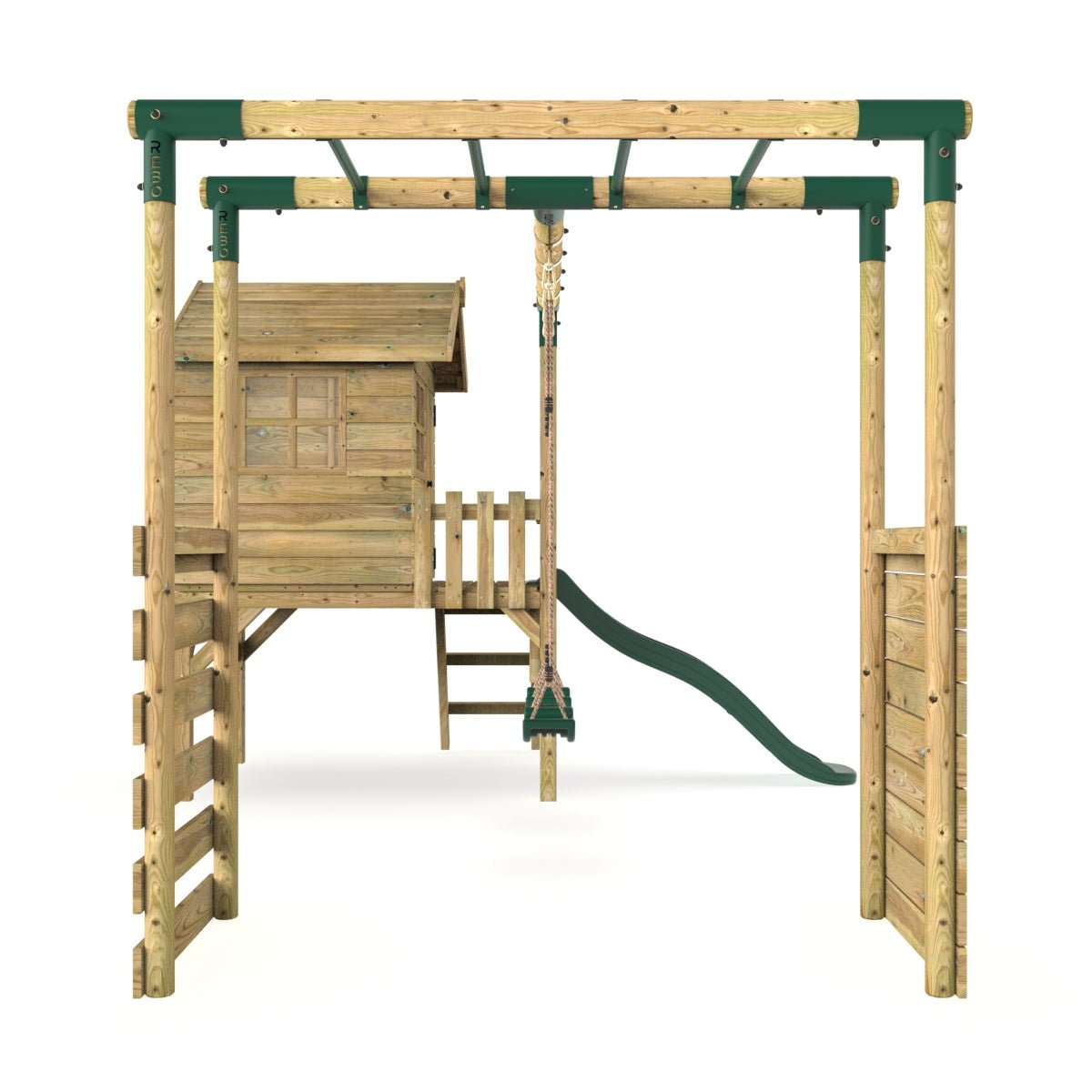 Rebo Orchard 4FT Wooden Playhouse, Swings, Monkey Bars, Deck & 6FT Slide – Venus Green