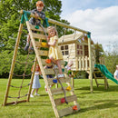 Rebo Orchard 4FT Wooden Playhouse + Swings, Rock Wall, Deck & 6FT Slide – Sage Green