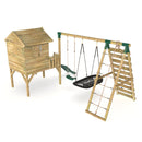Rebo Orchard 4FT Wooden Playhouse + Swings, Rock Wall, Deck & 6FT Slide – Sage Green