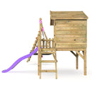 Rebo Orchard 4FT Wooden Playhouse + Swings, Rock Wall, Deck & 6FT Slide – Sage Purple