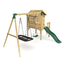 Rebo Orchard 4FT x 4FT Wooden Playhouse + Swings, 900mm Deck & 6FT Slide - Sage Green