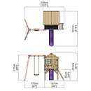 Rebo Orchard 4FT x 4FT Wooden Playhouse + Swings, 900mm Deck & 6FT Slide - Solar Purple