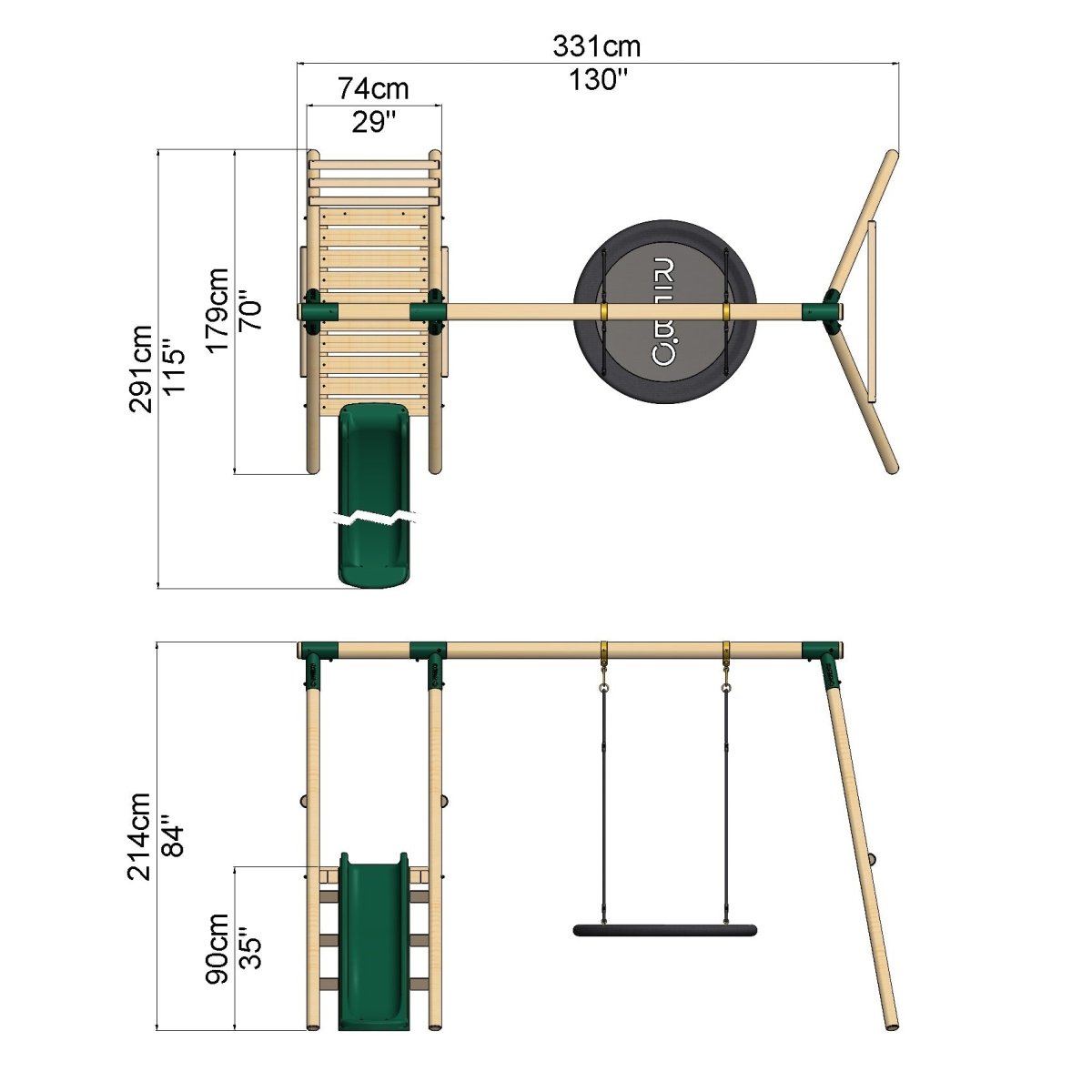Rebo Rosetta Wooden Swing Set with Platform and Slide