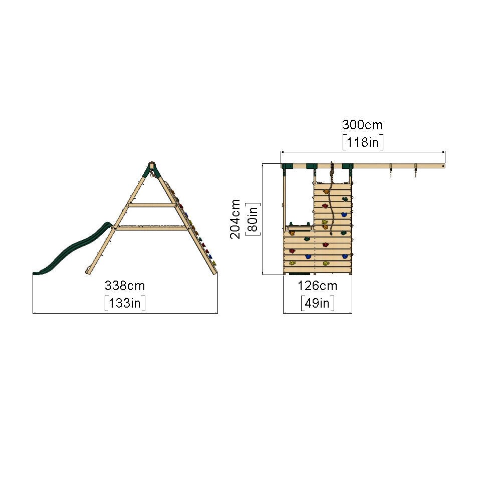 Rebo Single Swing with Climbing Wall + Deck Slide Extension for 1.5m Platform Modular Tower