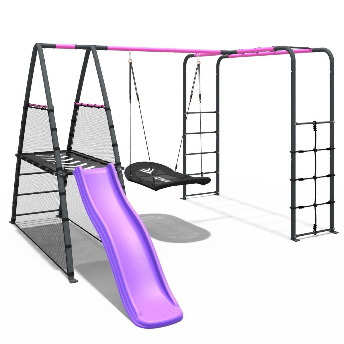 Rebo Steel Series Metal Swing Set + Monkey Bars & Slide - Boat Pink
