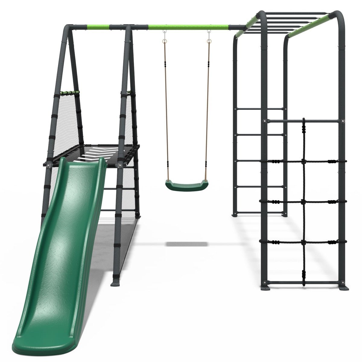 Rebo Steel Series Metal Swing Set + Monkey Bars & Slide - Single Green