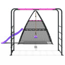 Rebo Steel Series Metal Swing Set + Monkey Bars & Slide - Single Pink