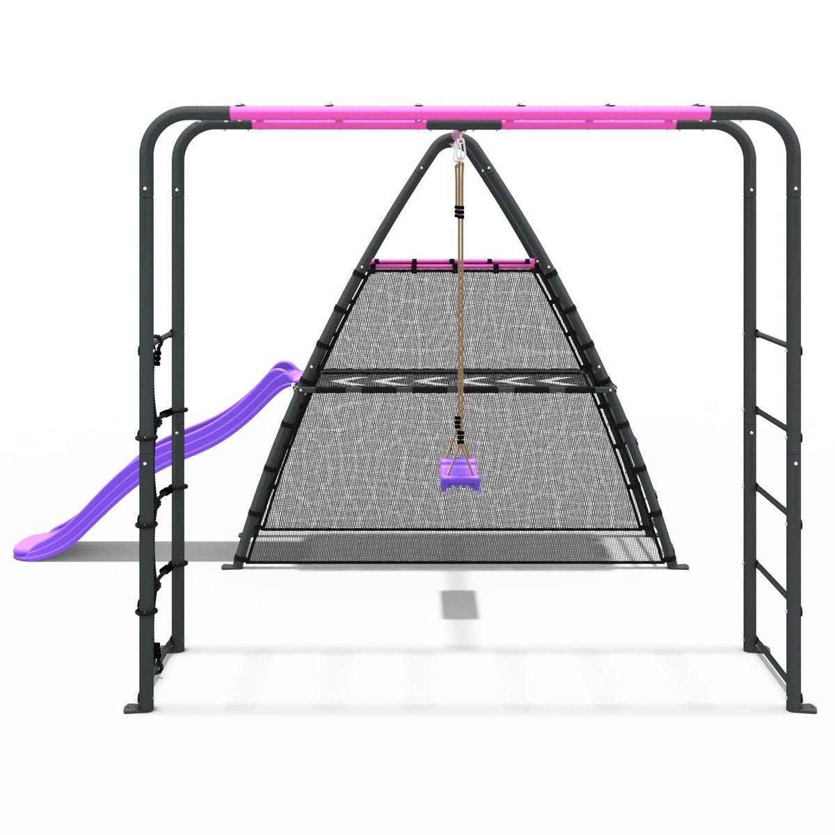 Rebo Steel Series Metal Swing Set + Monkey Bars & Slide - Single Pink
