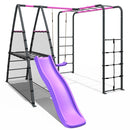 Rebo Steel Series Metal Swing Set + Monkey Bars & Slide - Single Pink