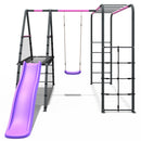 Rebo Steel Series Metal Swing Set + Monkey Bars & Slide - Single Pink