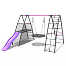 Rebo Steel Series Metal Swing Set + Up and Over wall & 6ft Slide - Nest Pink