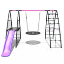 Rebo Steel Series Metal Swing Set + Up and Over wall & 6ft Slide - Nest Pink