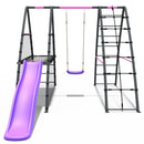 Rebo Steel Series Metal Swing Set + Up and Over wall & 6ft Slide - Single Pink