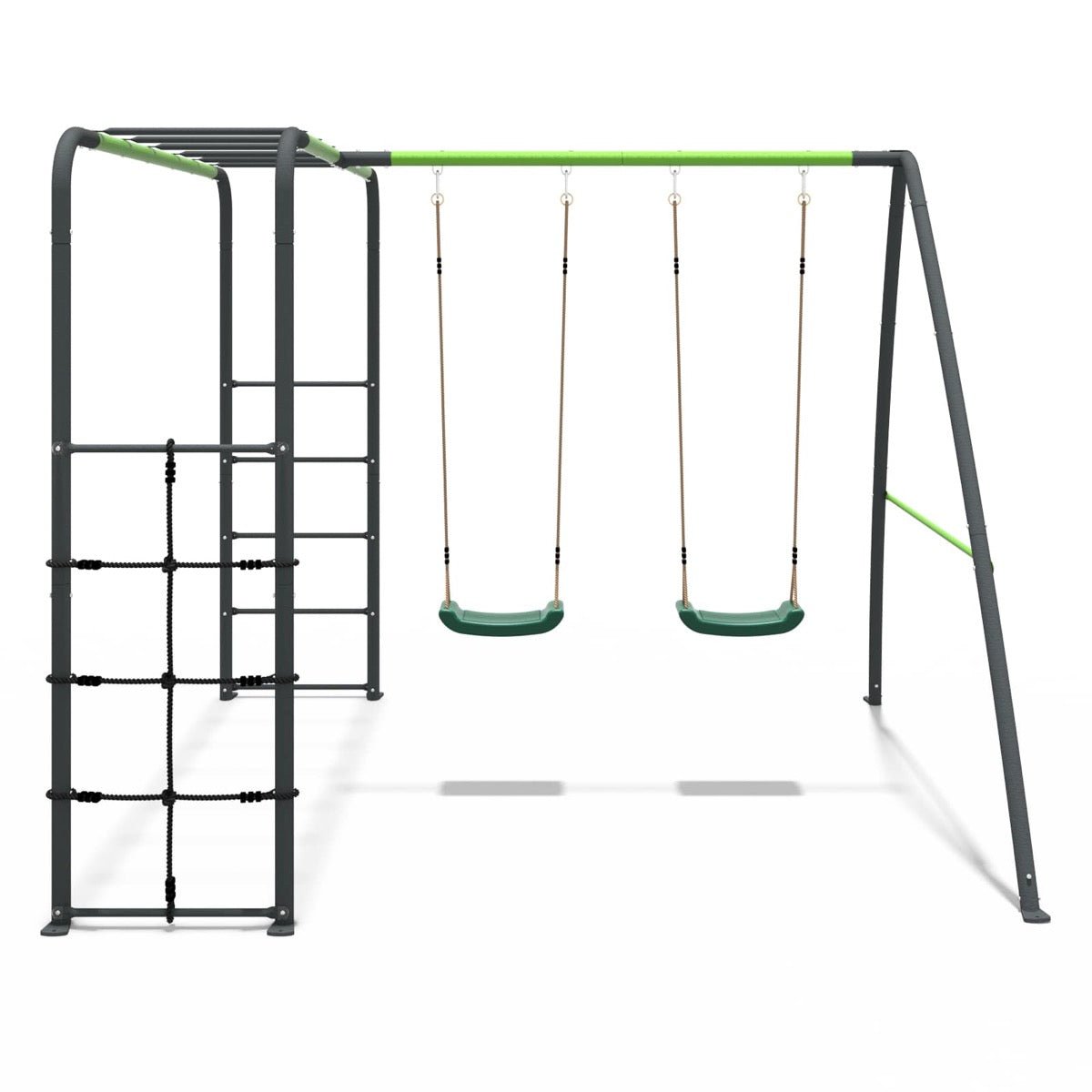Rebo Steel Series Metal Swing Set with Monkey Bars - Double Swing Green