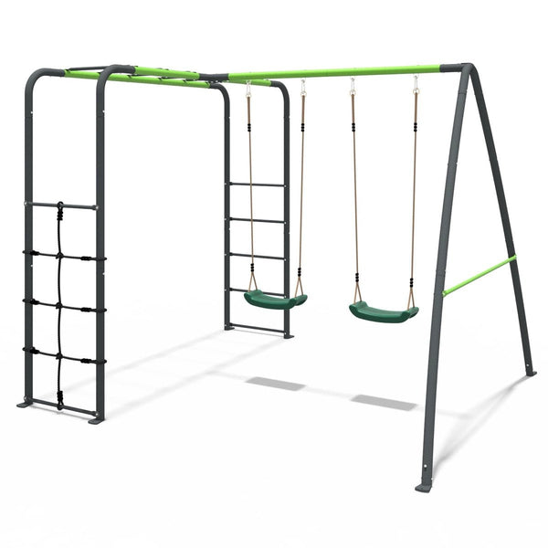 Rebo Steel Series Metal Swing Set with Monkey Bars - Double Swing Green