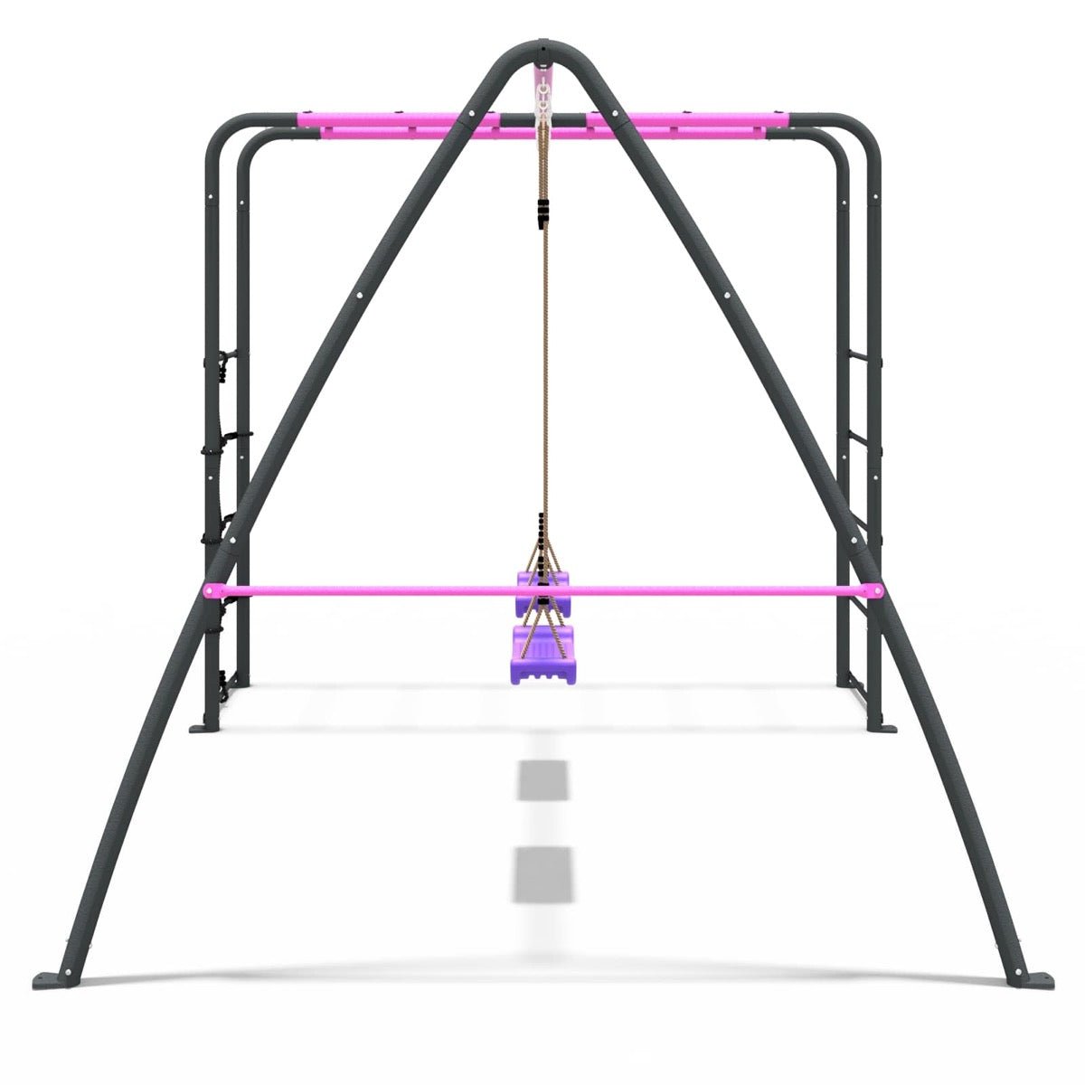 Rebo Steel Series Metal Swing Set with Monkey Bars - Double Swing Pink
