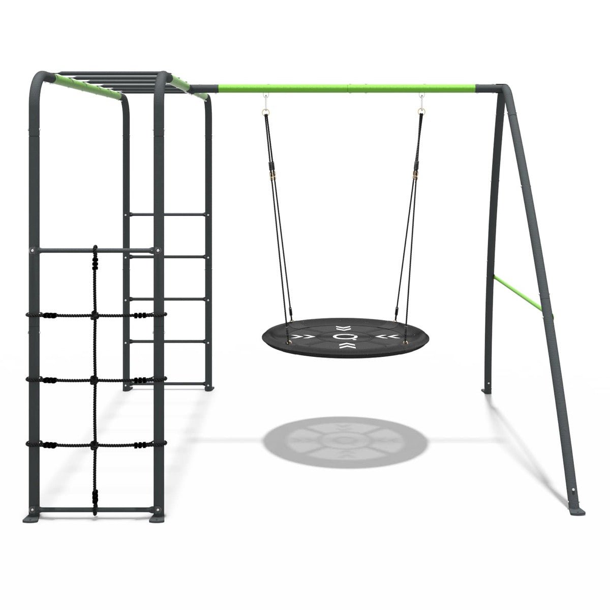 Rebo Steel Series Metal Swing Set with Monkey Bars - Nest Swing Green