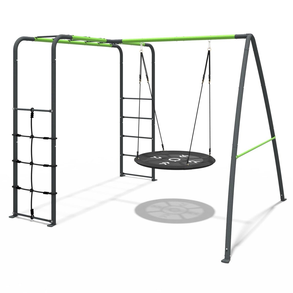 Rebo Steel Series Metal Swing Set with Monkey Bars - Nest Swing Green