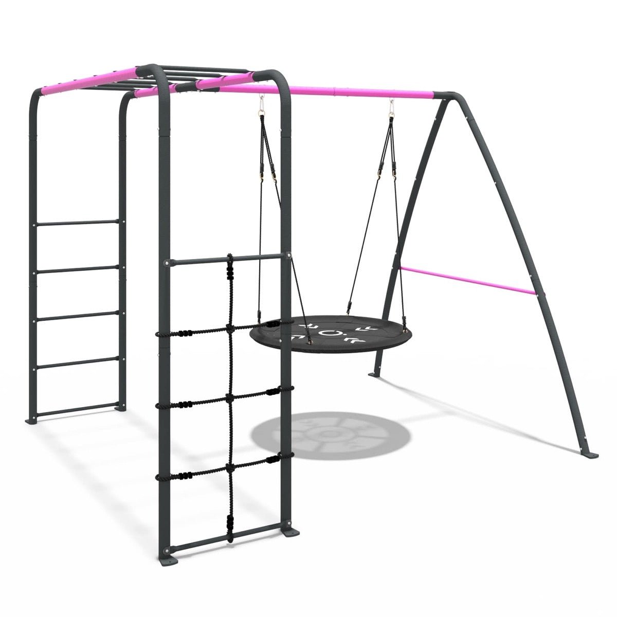 Rebo Steel Series Metal Swing Set with Monkey Bars - Nest Swing Pink
