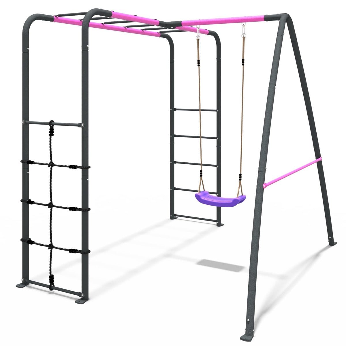Rebo Steel Series Metal Swing Set with Monkey Bars - Single Swing Pink