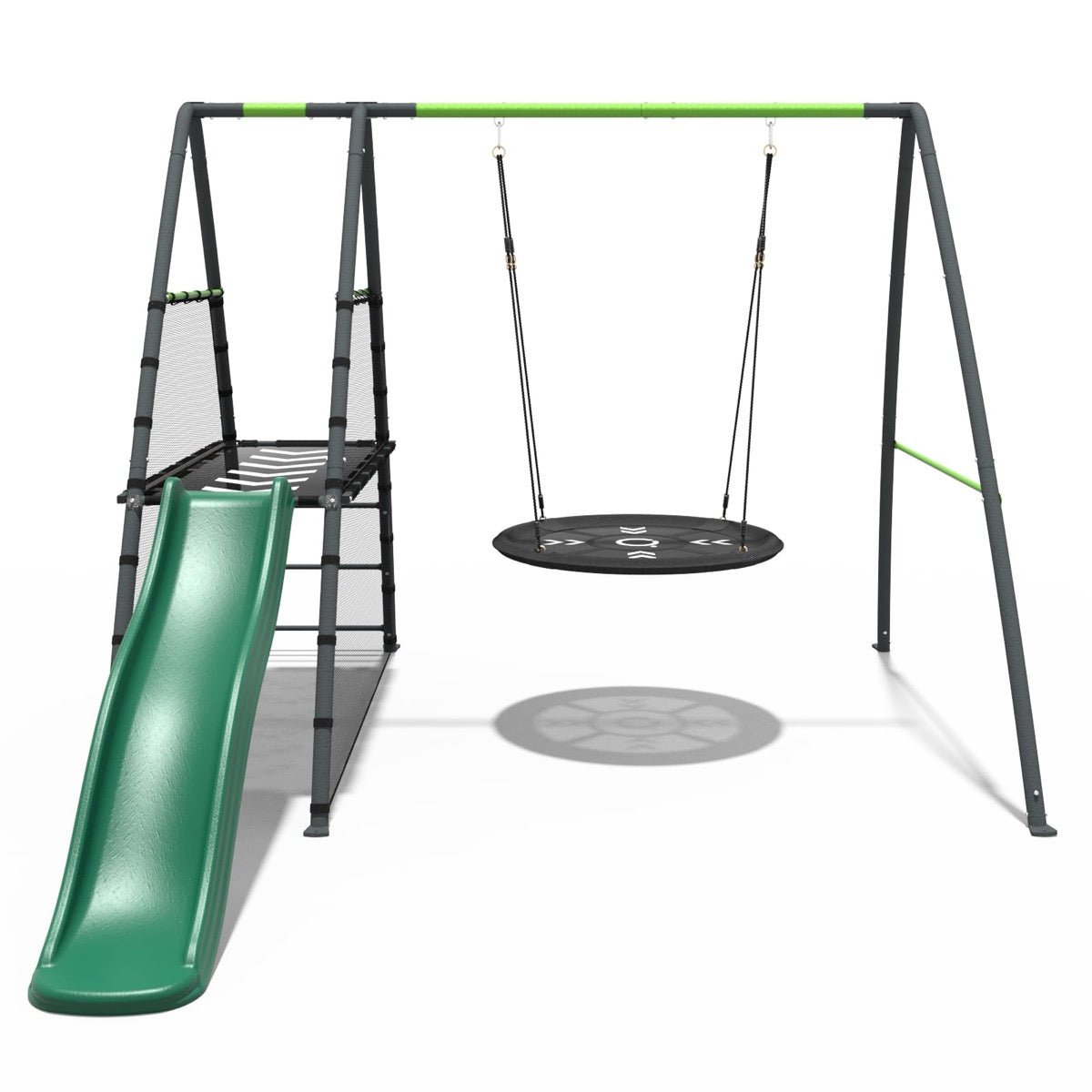 Rebo Steel Series Metal Swing Set with Slide Platform & 6ft Slide - Nest Green