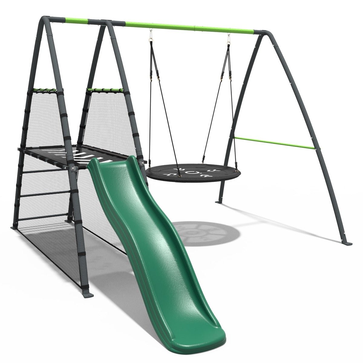 Rebo Steel Series Metal Swing Set with Slide Platform & 6ft Slide - Nest Green