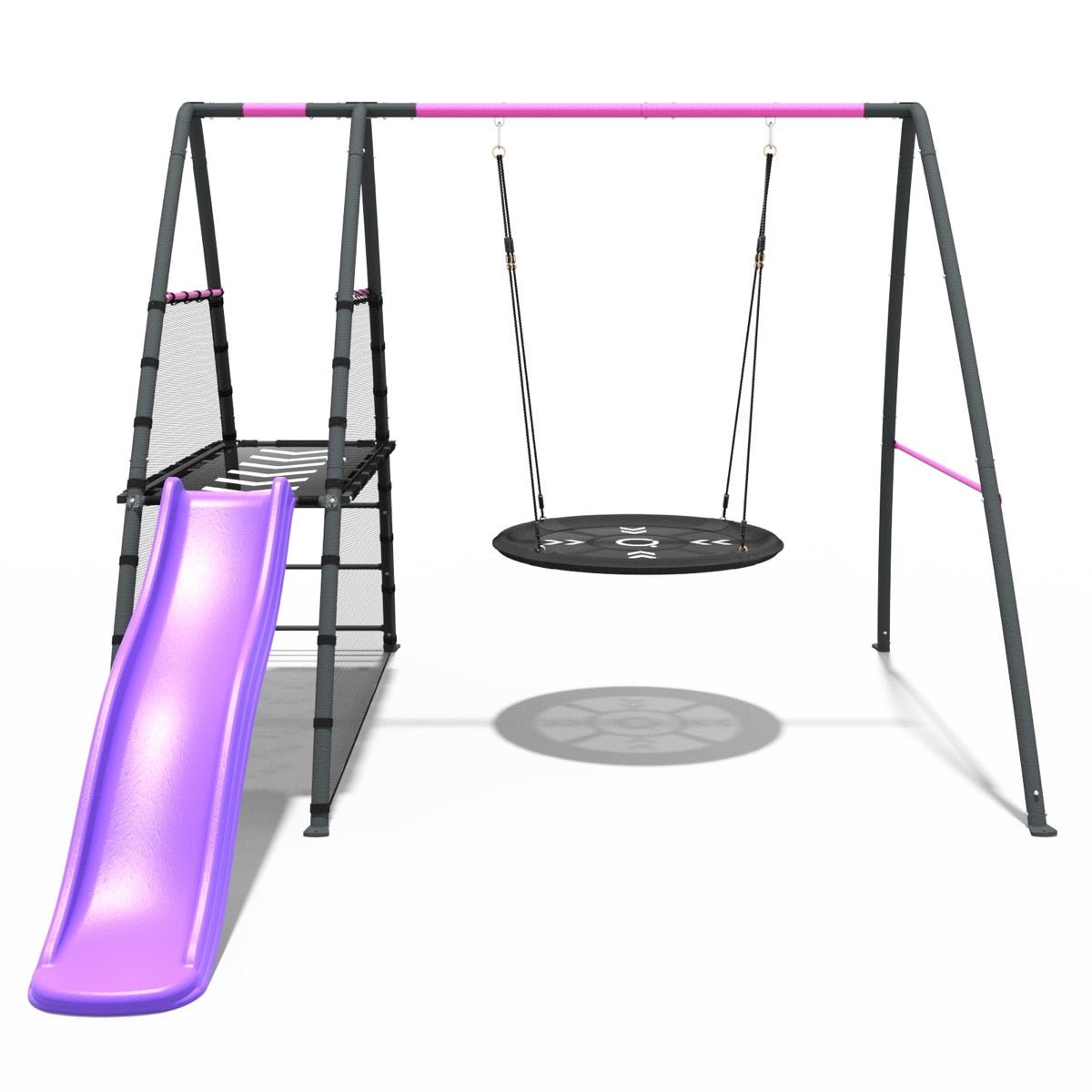 Rebo Steel Series Metal Swing Set with Slide Platform & 6ft Slide - Nest Pink