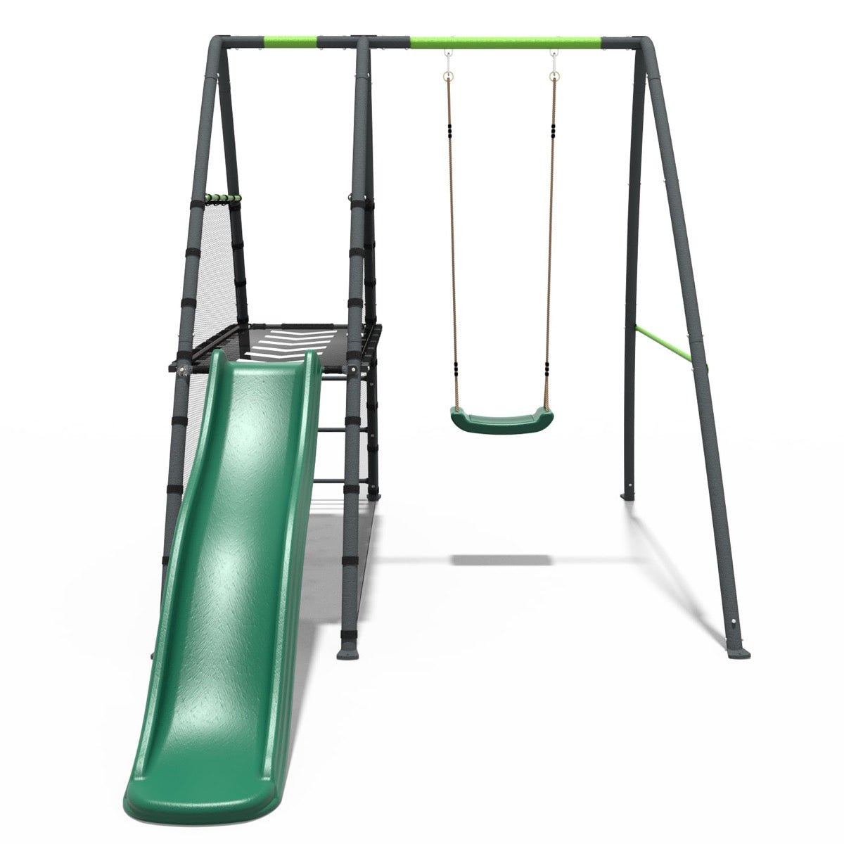Rebo Steel Series Metal Swing Set with Slide Platform & 6ft Slide - Single Green