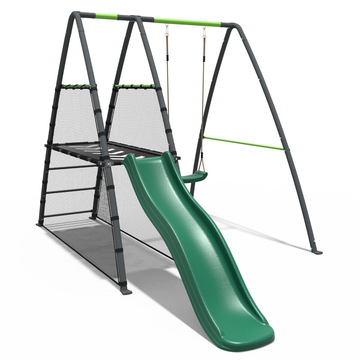 Rebo Steel Series Metal Swing Set with Slide Platform & 6ft Slide - Single Green