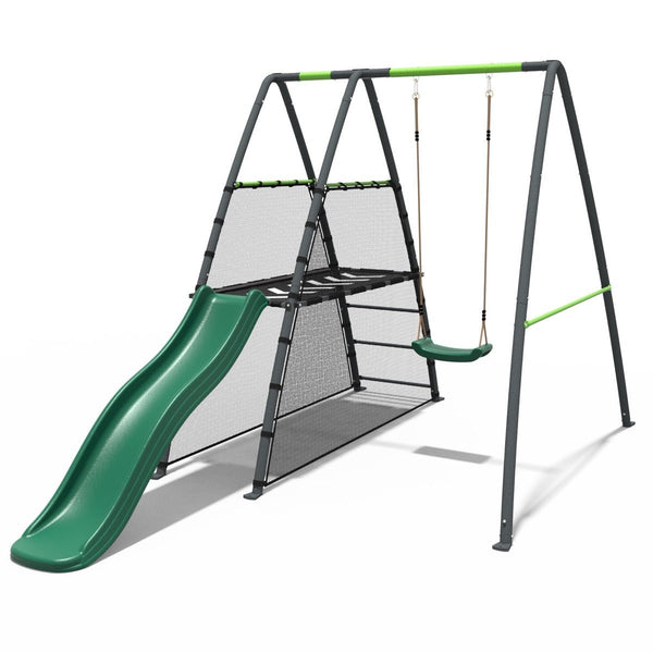 Rebo Steel Series Metal Swing Set with Slide Platform & 6ft Slide - Single Green