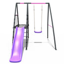 Rebo Steel Series Metal Swing Set with Slide Platform & 6ft Slide - Single Pink