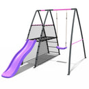 Rebo Steel Series Metal Swing Set with Slide Platform & 6ft Slide - Single Pink