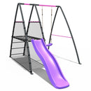 Rebo Steel Series Metal Swing Set with Slide Platform & 6ft Slide - Single Pink