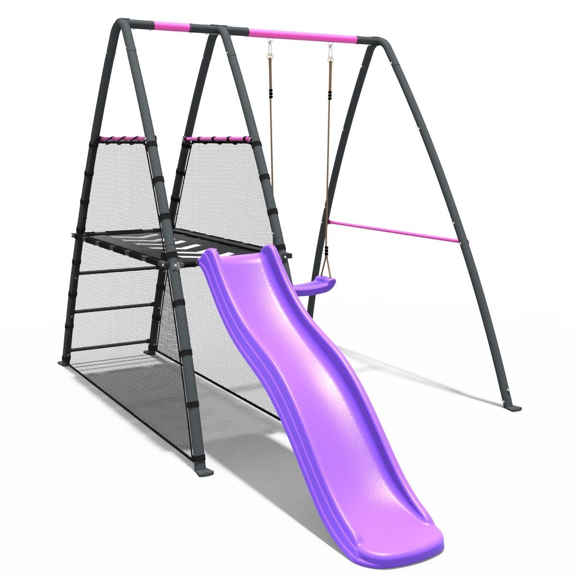Rebo Steel Series Metal Swing Set with Slide Platform & 6ft Slide - Single Pink