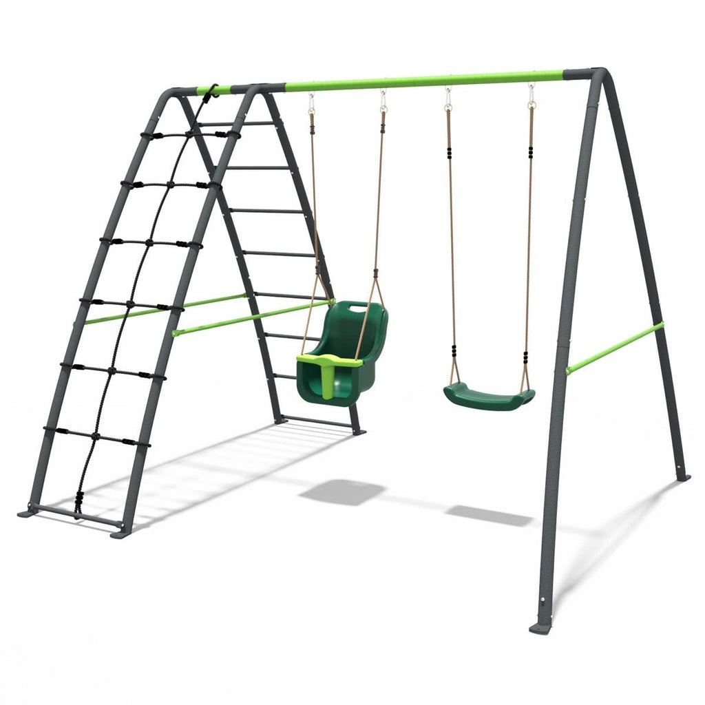 Rebo Green Metal Swing w/ Climbing Frame & 2 Swing Seats