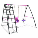 Rebo Steel Series Metal Swing Set with Up and Over wall - Double Swing Pink