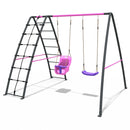 Rebo Steel Series Metal Swing Set with Up and Over wall - Double Swing Pink