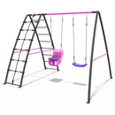 Rebo Steel Series Metal Swing Set with Up and Over wall - Double Swing Pink
