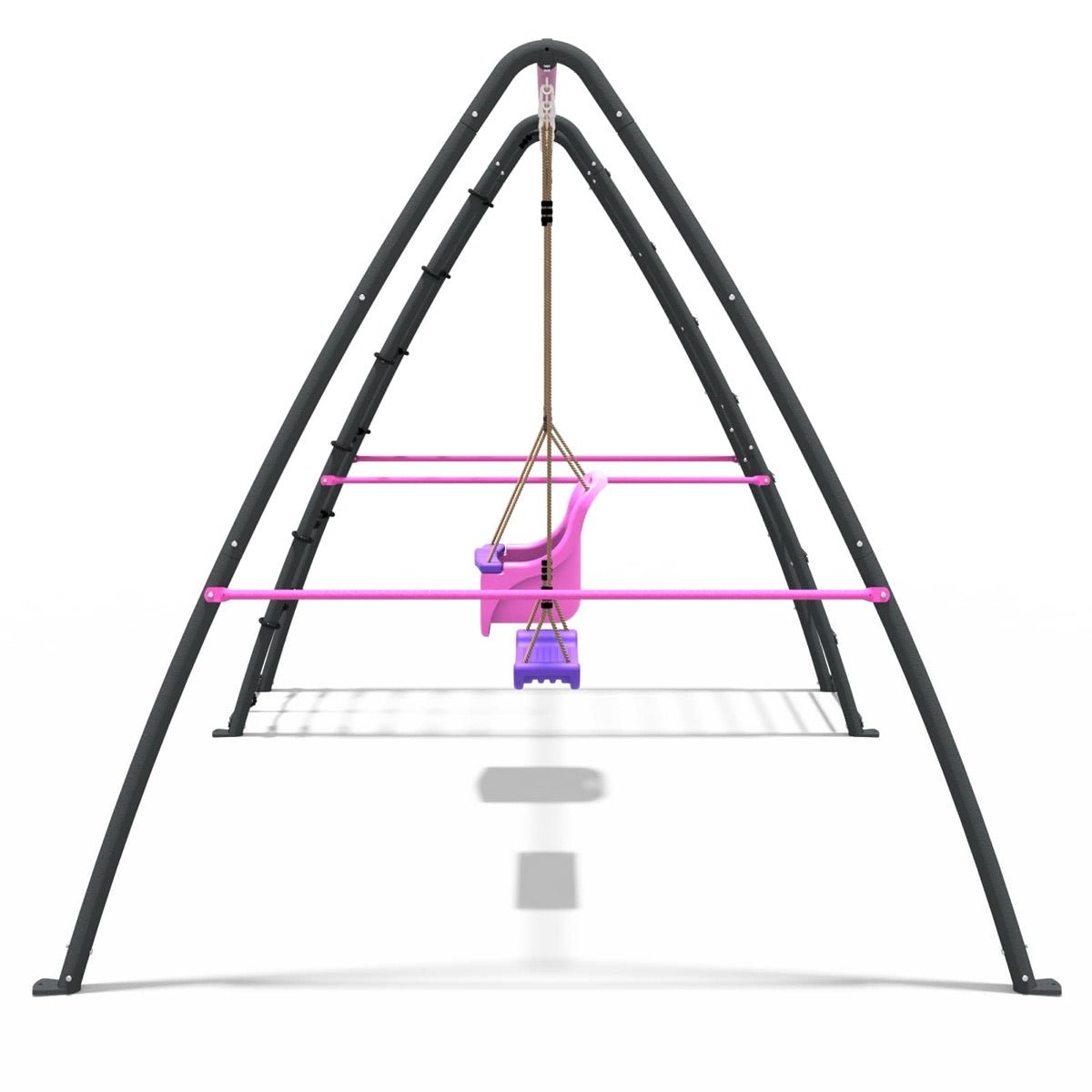 Rebo Steel Series Metal Swing Set with Up and Over wall - Double Swing Pink