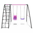 Rebo Steel Series Metal Swing Set with Up and Over wall - Double Swing Pink