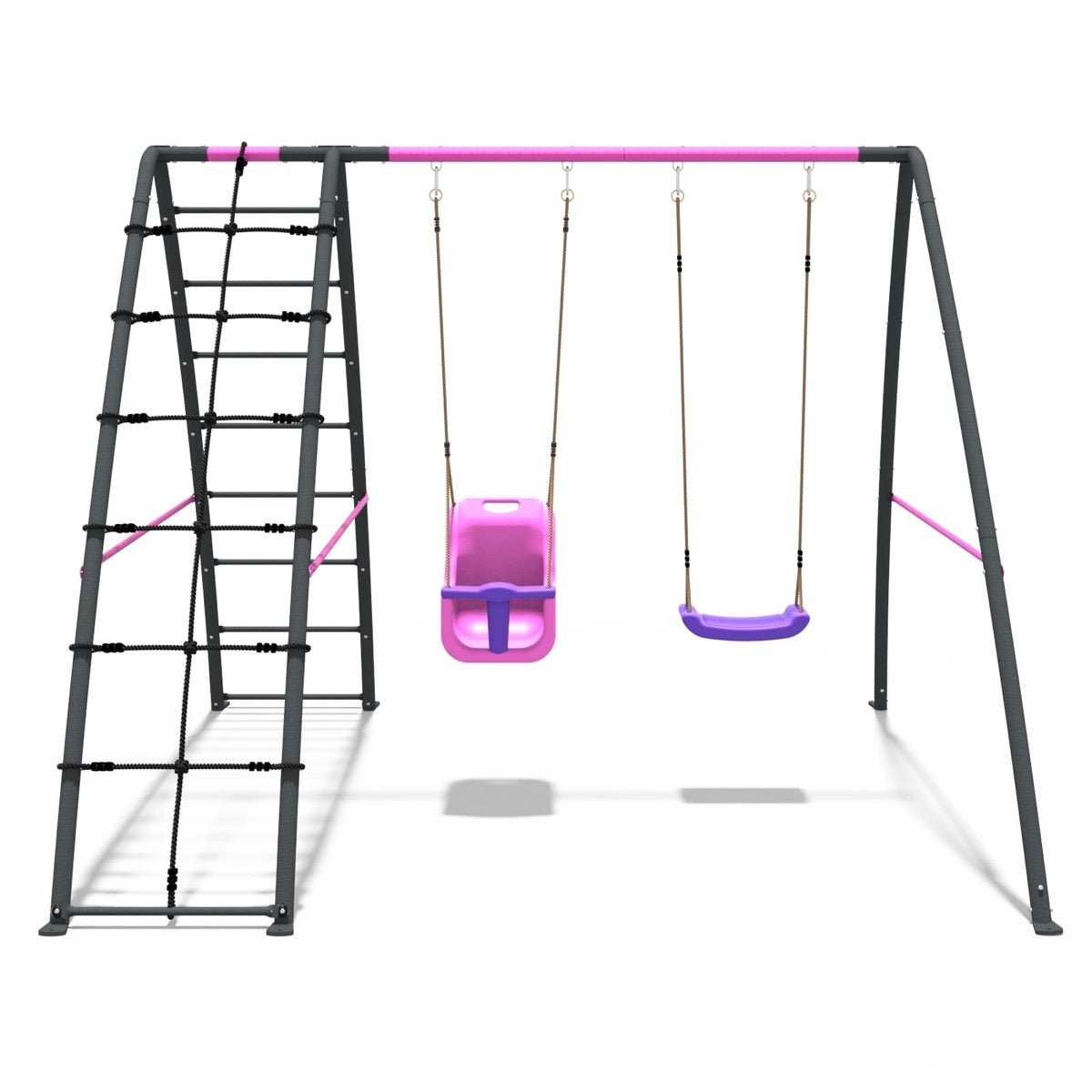Rebo Steel Series Metal Swing Set with Up and Over wall - Double Swing Pink