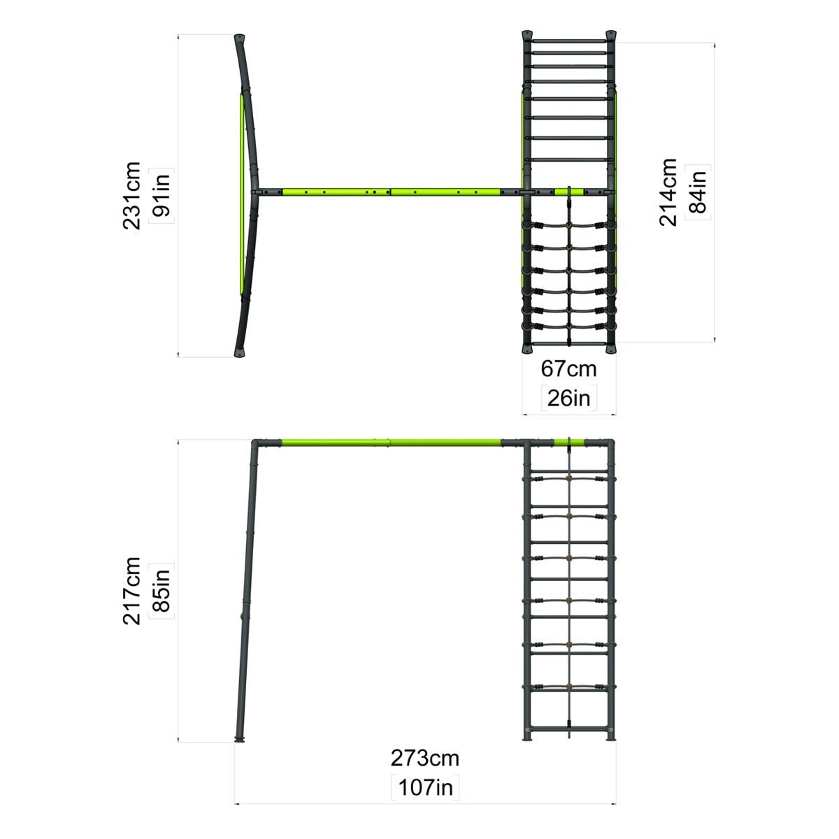 Rebo Steel Series Metal Swing Set with Up and Over wall - Nest Swing Green