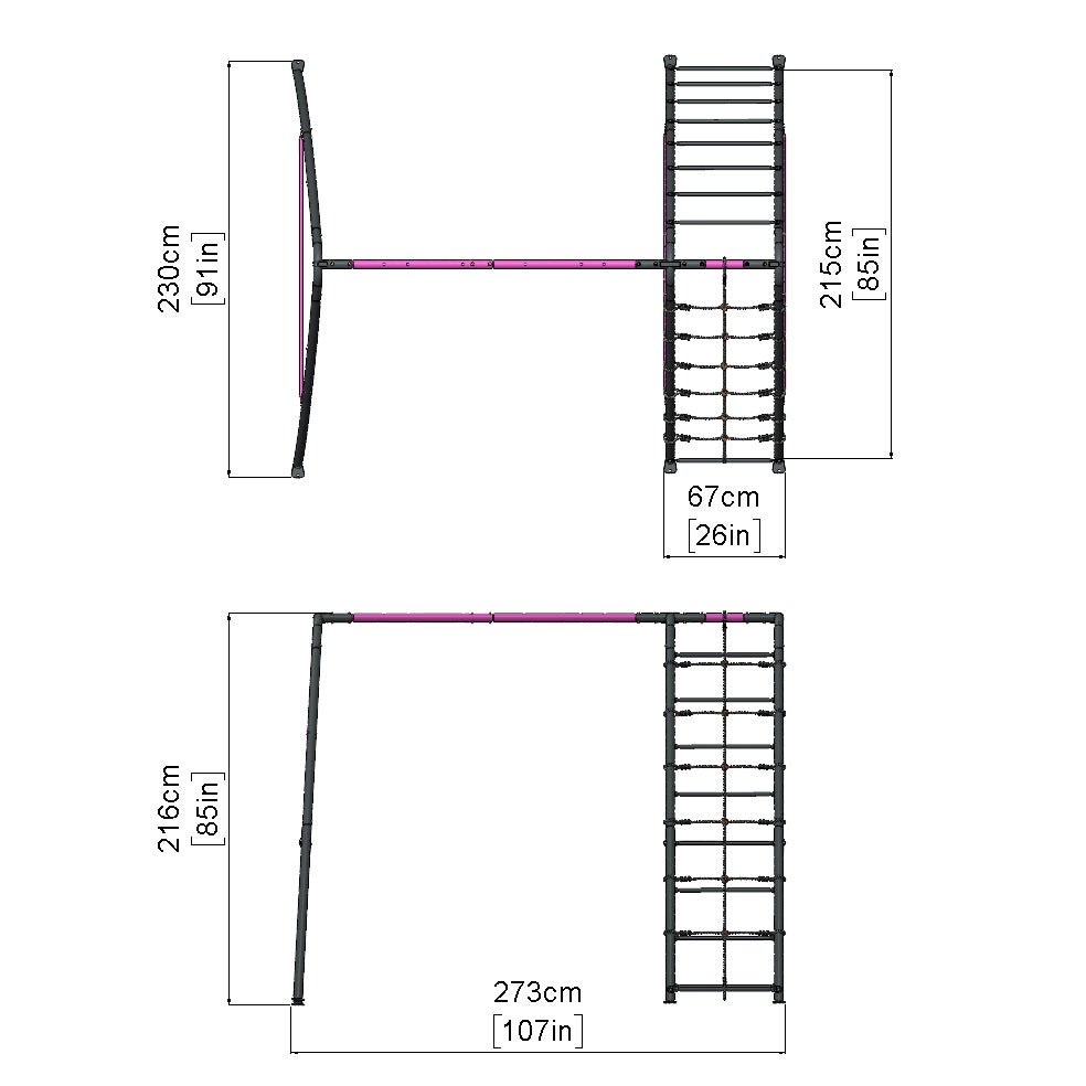 Rebo Steel Series Metal Swing Set with Up and Over wall - Nest Swing Pink